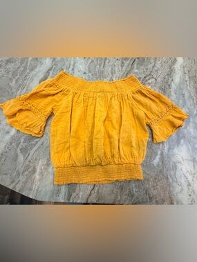 Taxi 1X Mustard Yellow Smocked Boho Blouse Peasant Top Cotton Plus Size